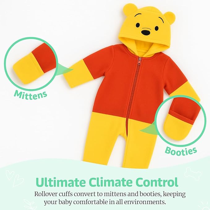 Cuddle Club Fleece Baby Bunting Bodysuit with Hood, Convertible Mittens & Booties, Car Seat Friendly, Soft & Warm, Easy Zip