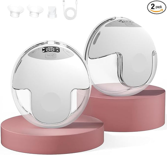 Wearable Breast Feeding Pump Portable, Electric Breast Pump Hands Free with 4 Modes &12 Levels,Strong Suction, LED Display, 24mm Sealed Flange,2 Pack (Grey)