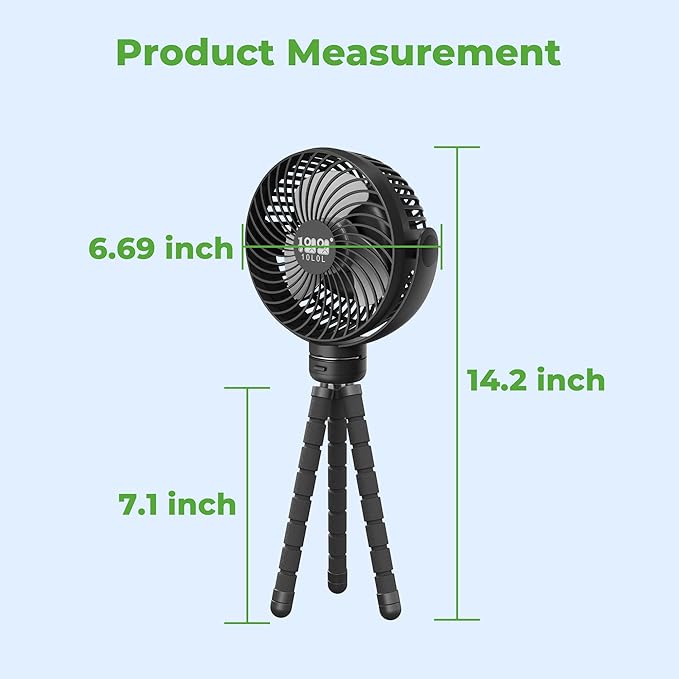 10L0L Universal Golf Cart Fan Fits Yamaha/EZGO/Club Car, Octopus Shape 360°Degree Rotational Fan, 3 Speed Adjustment, Support for Reverse Charging and Emergency Lighting-Black & Blue