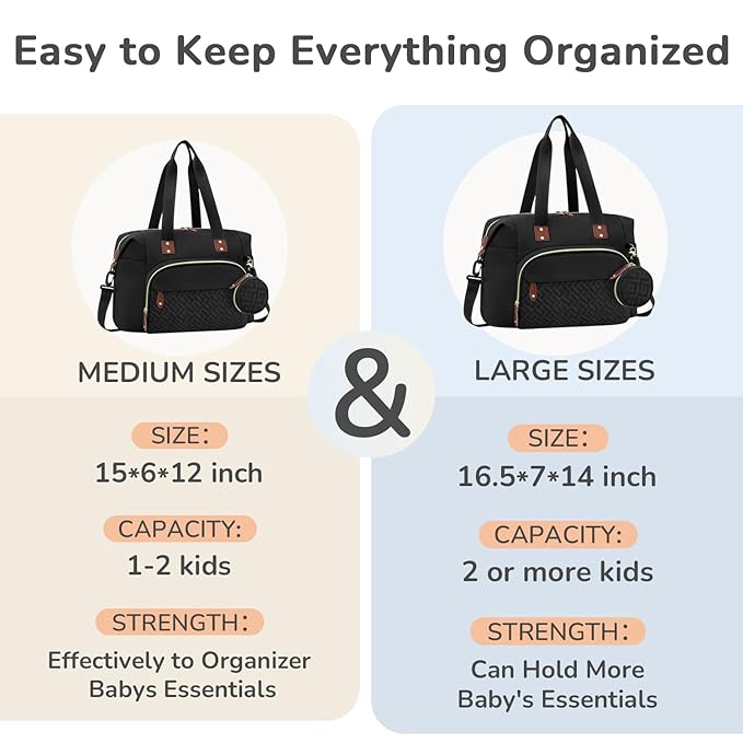 Diaper Bag Tote, Baby Bag Travel Diaper Tote Bag with Pacifier Case, Cute Maternity Hospital Baby Stylish Diaper Tote for Mom Dad Medium Size, Black