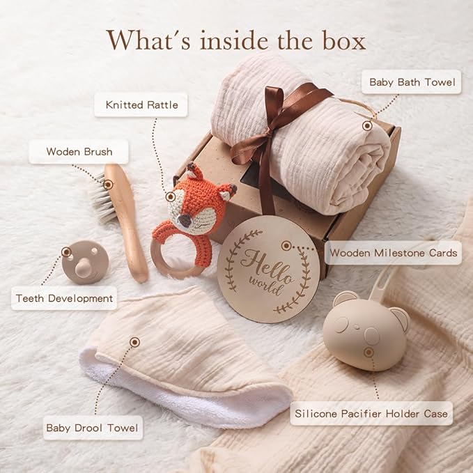 EERKEOD Baby Gift Set for Newborn New Baby Gift Set - Newborn Baby Essentials Baby Bath Set with Baby Blanket Baby Rattle - New Born Baby Girls Gift & Baby Boy Gifts for Baby Shower