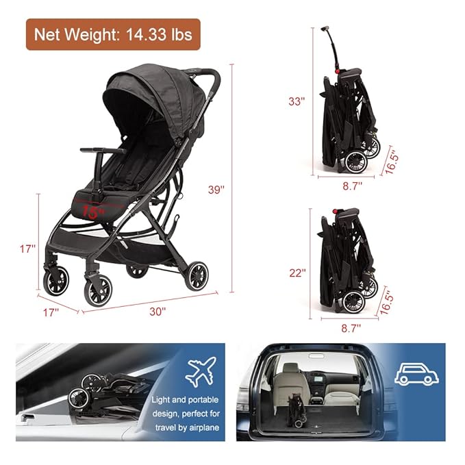 COOL KIDS Portable Stroller with Automatic Fold，Lightweight Umbrella Stroller with Pop Out Sun Canopy，Compact Strollers for Travel(Black)