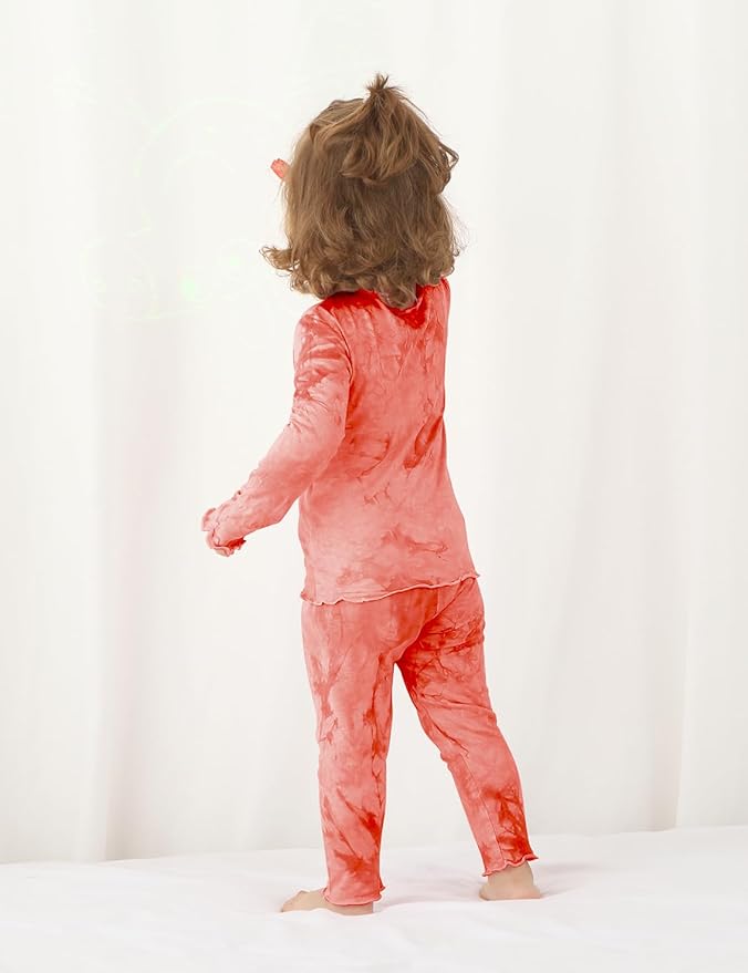 Jimonda Kids Toddler Soft Rayon From Bamboo Pajamas Long Sleeve Boys Girls Sleepwear Outdoor 4pcs Set Tops&Pants Tie Dye Pj