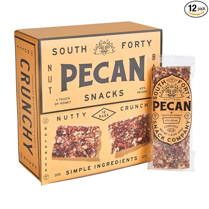 South 40 Snacks Crunchy Pecan Bar, Just 4 Ingredients, Touch of Honey (40g Bar, Pack of 12)