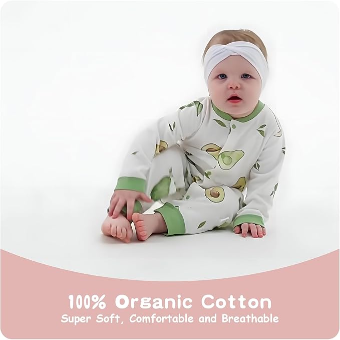 100% Organic Cotton Soft 3-24 Months Unisex Footless Newborn Baby Sleepers Pajamas Romper Boys Girls Long Sleeve