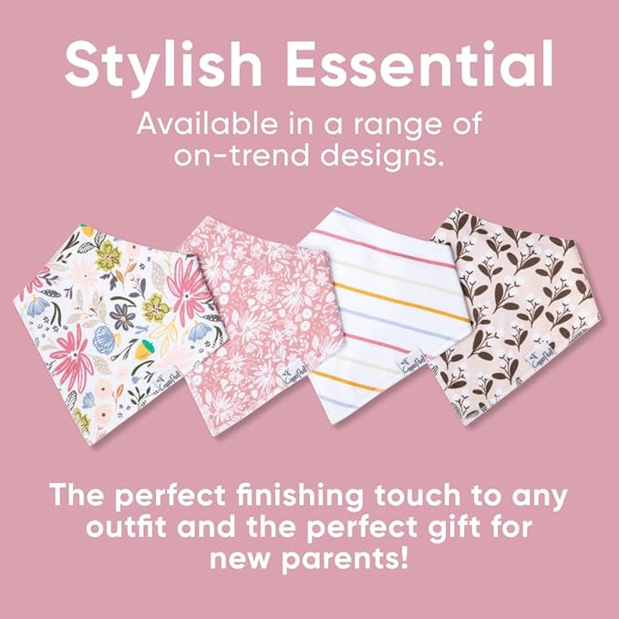 Copper Pearl 4 Pack Soft Cotton Baby Bibs for Drooling and Teething, Absorbent Drool Bibs for Baby Girl and Boy, Adjustable to Fit Newborns to Toddlers, Tons of Styles (Olive)