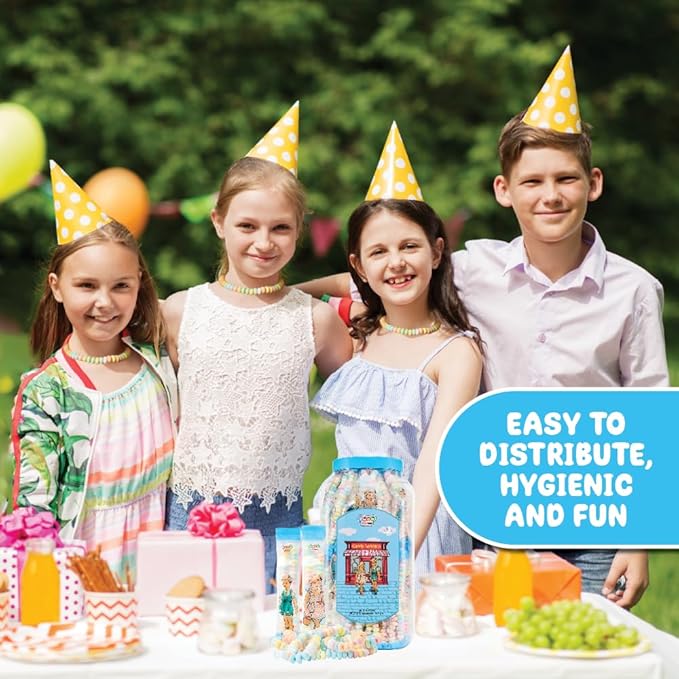 80 Candy Necklaces Individually Wrapped, Choker Style, Nostalgic Pastel Candy Jewelry Perfect for Party Favors, Pinata Fillers and Goodie Bags, Packed in a Convenient Display Tub, By 4YoreElves