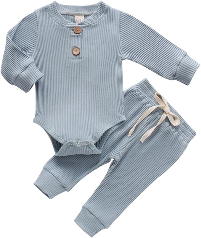 CIYCUIT Newborn Baby Boy Clothes Ribbed Knit Long Sleeve Bodysuit Pants 2-Piece Fall Winter Outfits