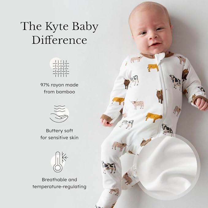 KYTE BABY Unisex Zipper Closure Footies, Rayon Made From Bamboo, 0-24 Months