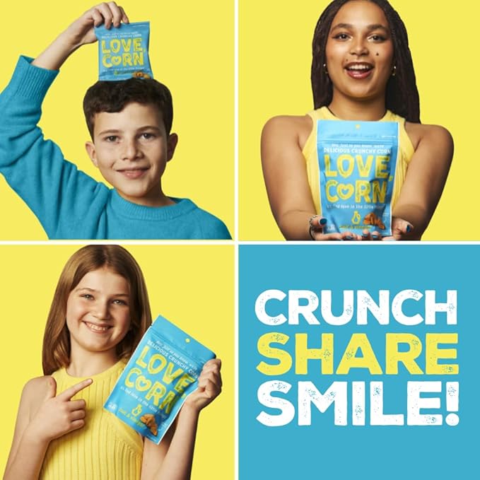 LOVE CORN Salt & Vinegar 0.7oz x 20 Bags - Delicious Crunchy Corn - Healthy Family Snacks - Gluten Free, Kosher, NON-GMO - Alternative for Chips, Nuts, Crackers & Pretzels - Perfect for Charcuterie Boards