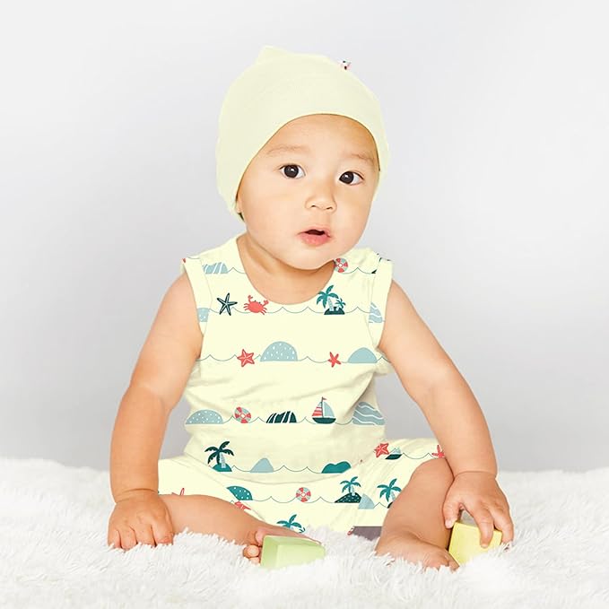 Babysoy Organic Pattern Print Tank Romper Shortall