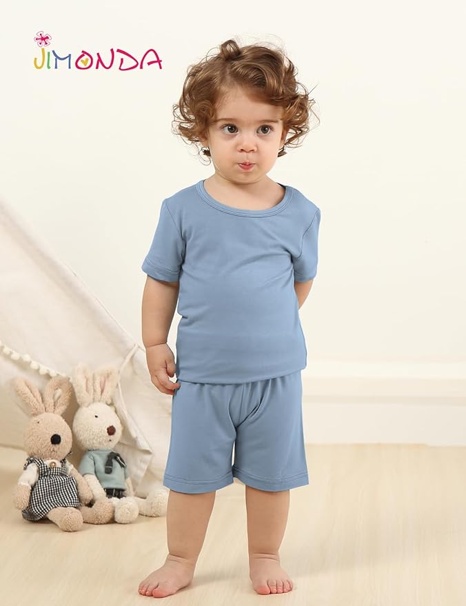 Jimonda Toddler Kids Girls Boys Pajamas Sets Soft Comfy Jammies Tencel Solid Raglan Sleepwear Pajamas Pjs 2pcs Set 18M-8Y