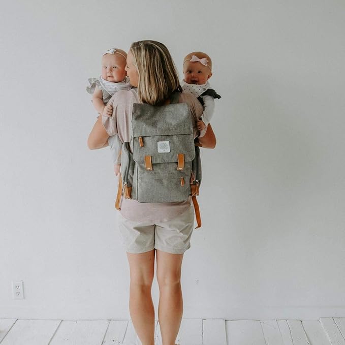 Parker Baby Co. Diaper Backpack - Large Diaper Bag with Insulated Pockets, Stroller Straps and Changing Pad -Birch Bag - Gray