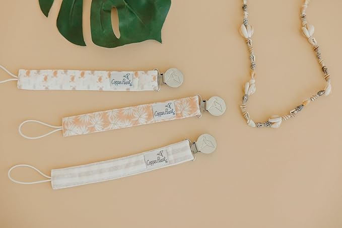 Copper Pearl Pacifier Clip 3-Pack: Premium Knit Binky Clips for Baby Girls and Boys - Stylish Stainless Steel Pacifier Holder Clip - Baby Pacifier Clips for No More Floor Drops - Tide