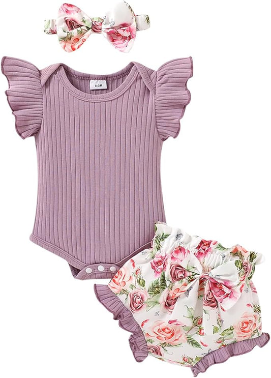 Tiny Cutey Newborn Infant Baby Girl Clothes Romper Floral Shorts Set Summer Outfits Baby Girls' Clothing