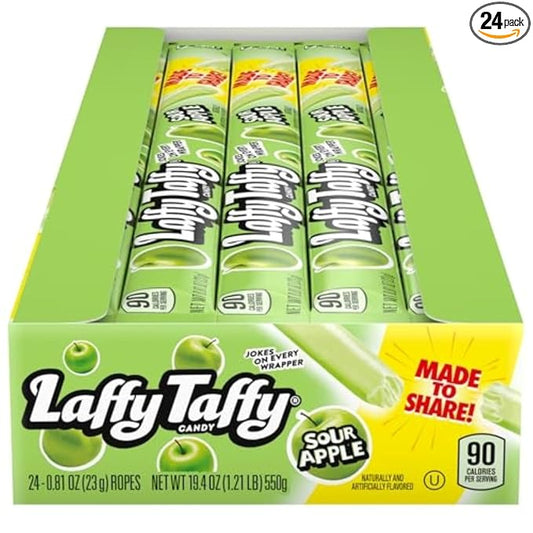 Laffy Taffy Rope Candy, Sour Apple Flavor, 0.81 Ounce Ropes (Pack of 24)