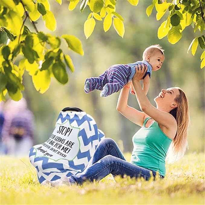 Metplus Stretchy Infant Car Seat Canopy, Metplus Baby Carseat Cover, Soft Nursing Breastfeeding Cover, Multi Use Newborn Carrier/Stroller/Shopping Cart, Boy Girl Shower Gift - No Touch Sign