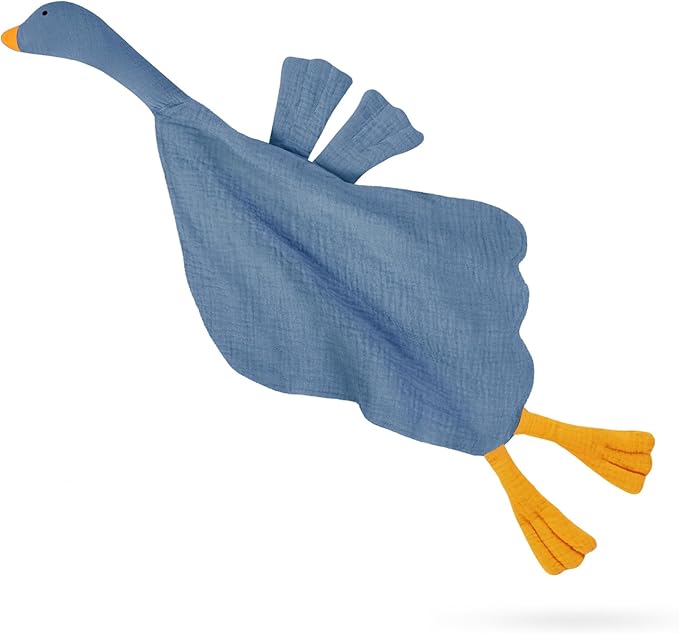 Baby Toys Lovey Blanket Soft Goose Toys for Newborn Essentials 0-6 Months, Sensory Stuffed Animal Security Blanket for Boys and Girls (Goose-Blue)