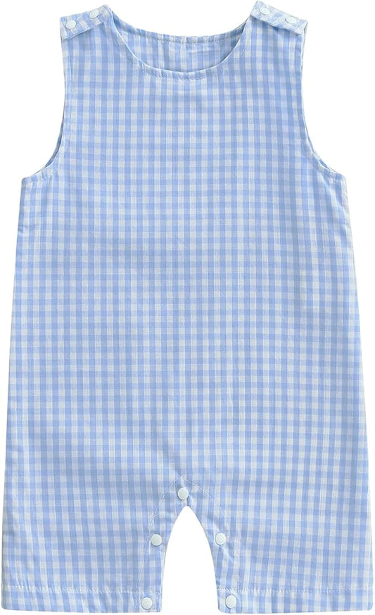 Baby Boy Summer Clothes Sleeveless Retro Plaid Romper Overalls Jumpsuit Shortalls Playsuit Outfits