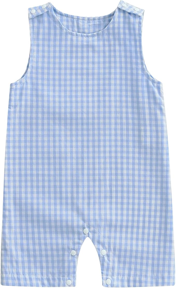 Baby Boy Summer Clothes Sleeveless Retro Plaid Romper Overalls Jumpsuit Shortalls Playsuit Outfits