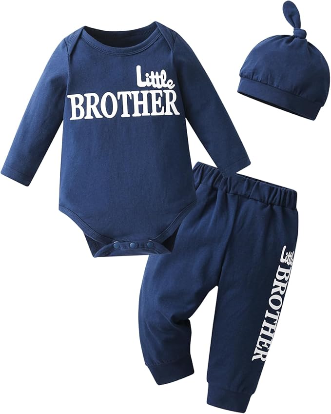 KuKitty Newborn Infant Baby Boy Clothes Long Sleeve Romper + Pants + Hat 3PCS Outfits Set