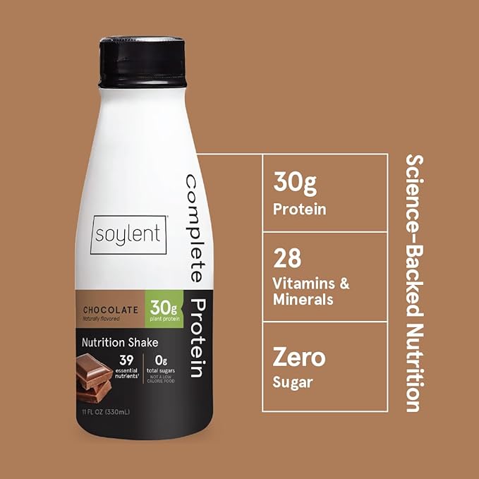 Soylent Chocolate High Protein Shake, 30g Complete Protein, Vegan, Dairy Free and 0g Sugar, Ready to Drink Protein Drinks, 11 Oz, 36 Pack