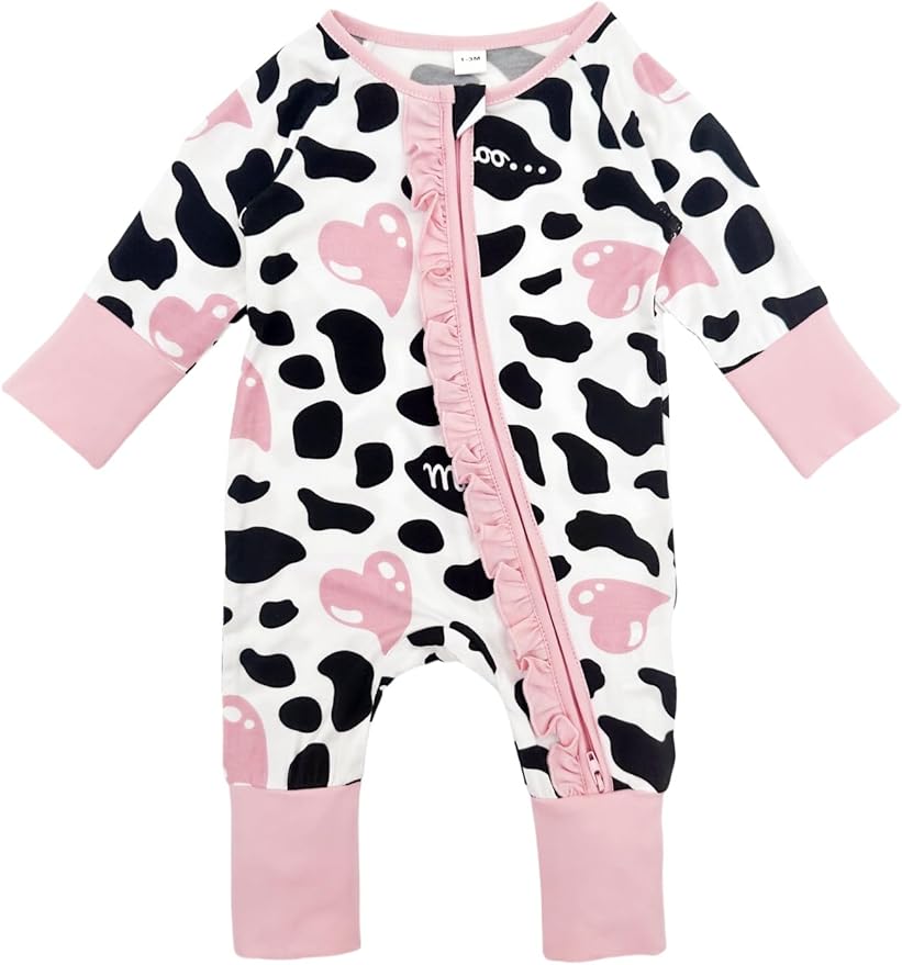 Bow Dream Bamboo Rayon Baby Boy Romper Footed Long Sleeve Footies Newborn Girl Clothes Footless with Zipper and Mitten Cuffs