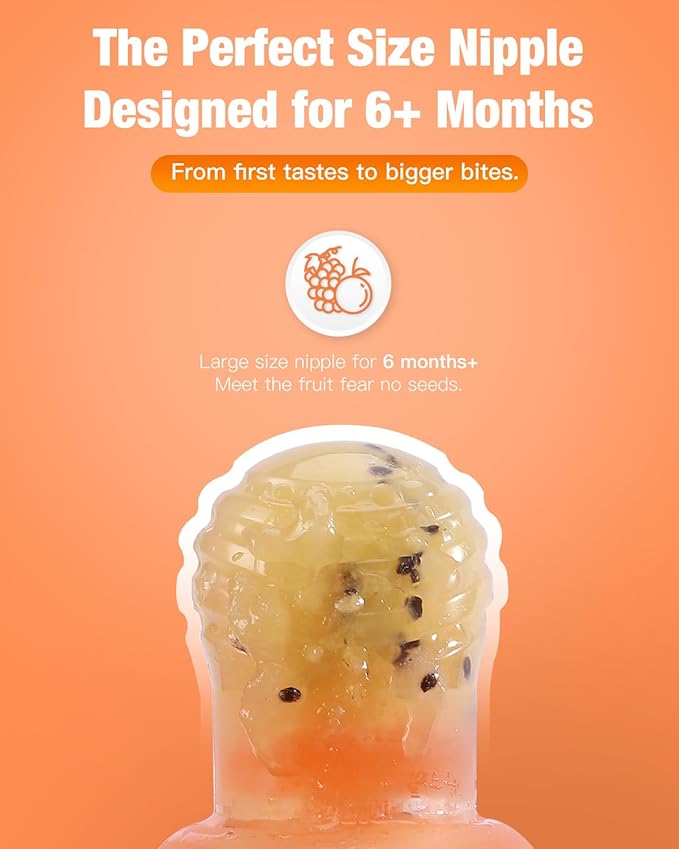 Silicone Baby Fruit Food Feeder & Breastmilk Popsicle Molds Combo, Silicone Feeder for Safe Infant Self Feeding, 6+ Month (Orange)