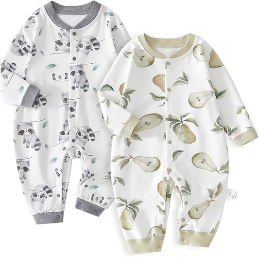 100% Organic Cotton Soft 3-24 Months 2-Piece Unisex Footless Newborn Baby Sleepers Pajamas Romper Boys Girls