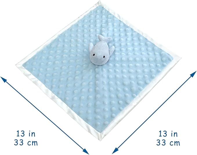 Baby Blue Whale Soft Stuffed Animal Security Blanket, Plush Whale Character Lovey Blanket, Baby Shower/Nursery Gift, Newborn Infant Toddler Snuggle Blankie for Boys Girls, 13 Inches