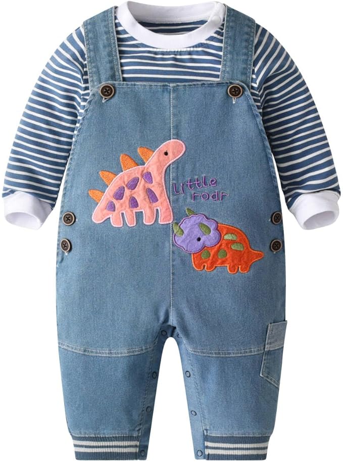 Cute Baby Boy Clothes Suit Toddler Boys' Striped long Sleeve T-Shirt+Denim Overalls Jumpsuit Pants Outfits Sets