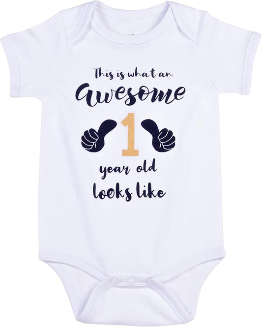 Cnins Funny Baby Bodysuit & Daddy Matching Cotton Outfit for Wild One 1st Birthday, Unisex Newborn Infant Clothes 0-24M