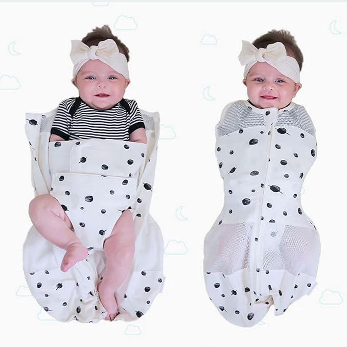 Happiest Baby Sleepea 5-Second Swaddle - 100% Organic Cotton Baby Swaddle Blanket - Doctor Designed Promotes Healthy Hip Development (Ivory Planets, Small)