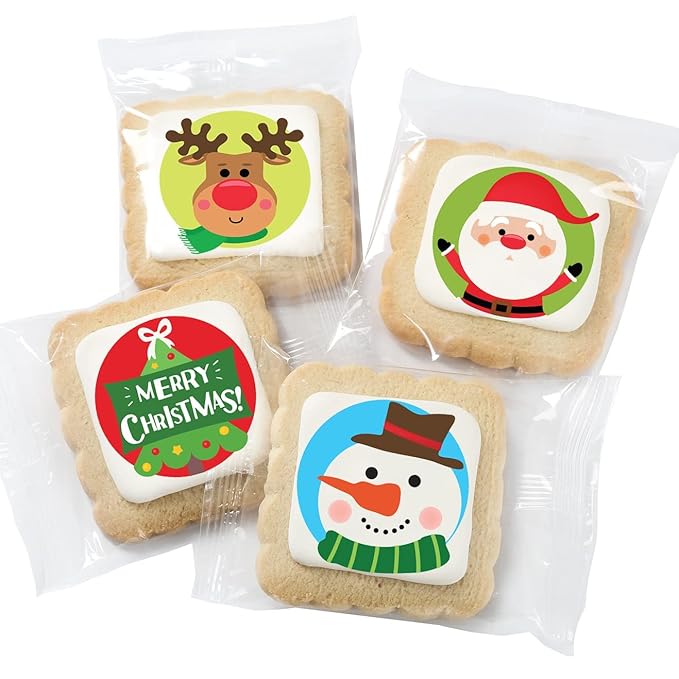 Christmas Cookies Gift Baskets Box for Men Women Kids | Holiday Cookie Treats decorated | Individually Wrapped Sugar | Nut Free | 4 Pack