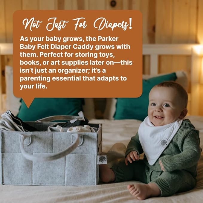 Parker Baby Co. Diaper Caddy - Nursery Storage Bin and Car Organizer for Diapers and Baby Wipes - Gray, Large