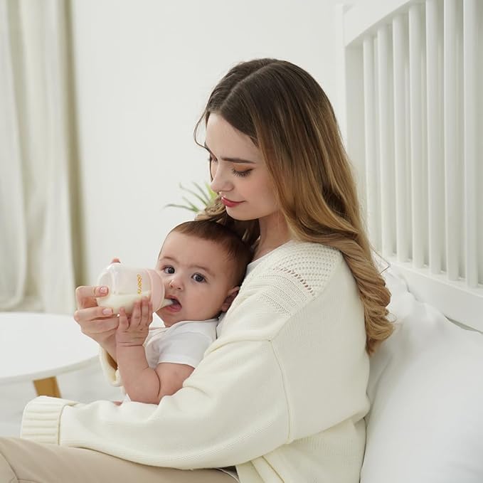 Baby Bottles with Off-Centered Natural Flow Nipple for 0+ Months Newborn, Pink/1Pack