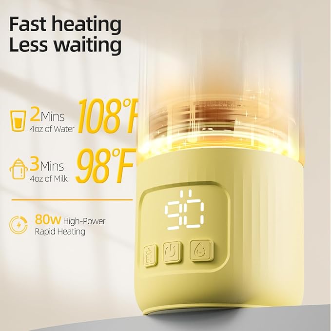 Ellie Portable Bottle Warmer for Travel, w/Reliable Warming, Extended Battery Life, Fast Heating of Breast Milk & Formula, 15 oz Large Capacity, Baby Bottle Warmer On The Go for Car & Airplane