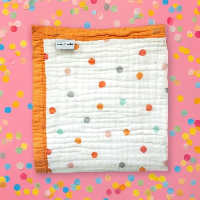 Organic Cotton Muslin Baby Blanket for Boys and Girls - Luxurious Soft Toddler Quilt for Swaddling - Gender Neutral Blankets Makes a Great Bright Dot