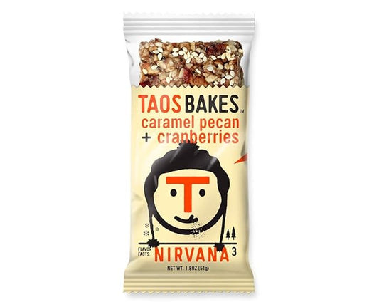 Taos Bakes - Caramel Pecan + Cranberries - Breakfast Bars - 5g Fiber & Gluten Free - Healthy Snacks for Adults - Filled with Pecans, Cranberries, Sesame Seeds, & Chia Seeds - 1.8oz