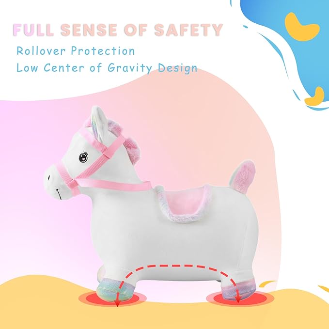 Hopper Toy 2 Year Old Boy, Toddler Plush Bounce Animals, Ride on Bouncing Plush Inflatable Horse, Outdoor Indoor Hopping Horse Bouncer, Birthday Gifts for 18m -5 Years Old Kid (White)