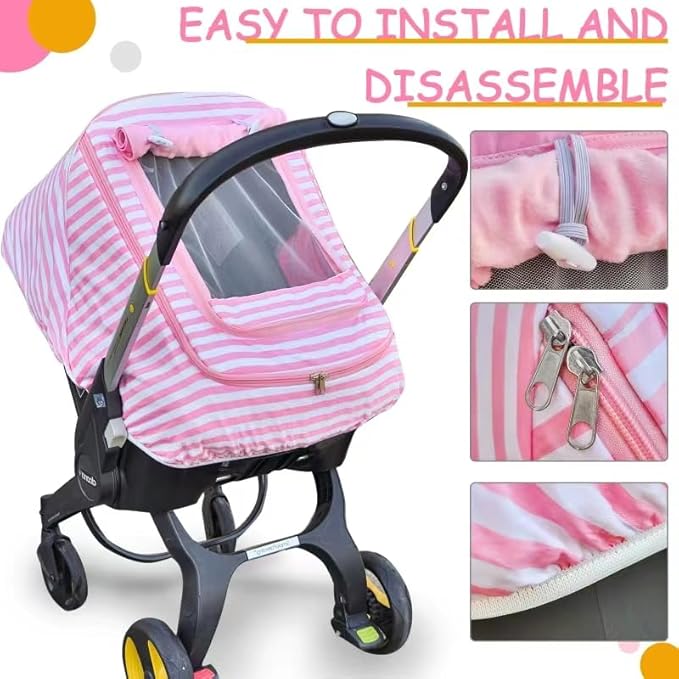 Car Seat Covers for Babies,Baby Car Seat Cover for Boys Girls, Windproof Infant Carseat Cover,Kick-Proof Car Seat Canopy with Breathable Mesh Peep Window(Pink Stripe)
