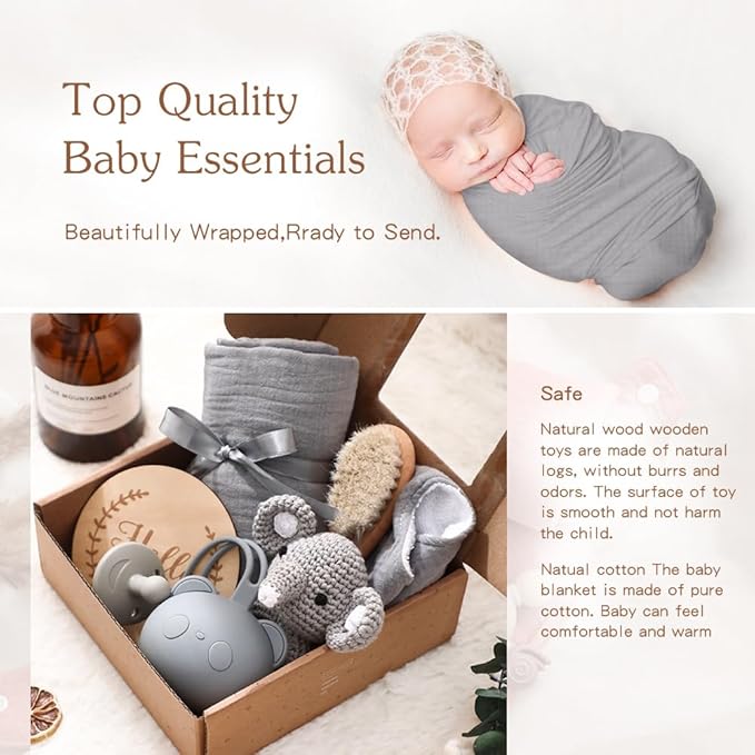 Baby Gift Set for Newborn New Baby Gift Set - Newborn Baby Essentials Baby Bath Set with Baby Blanket Baby Rattle - New Born Baby Girls Gift & Baby Boy Gifts for Baby Shower