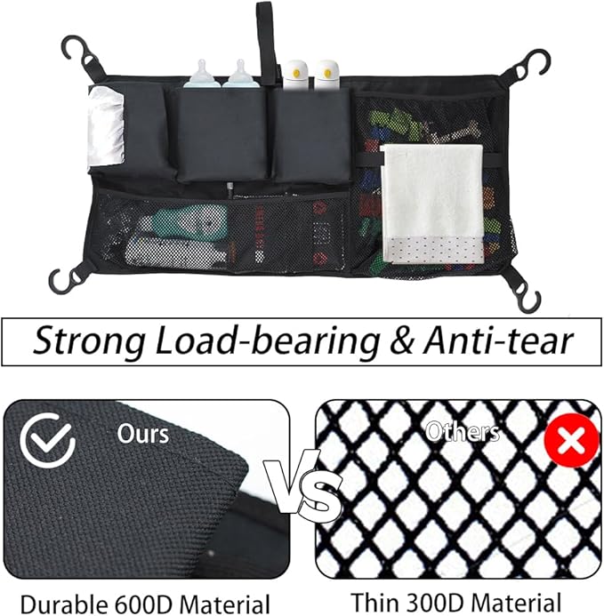 Stroller Wagon Cargo Net, Abnaok Wagon Accessories Organizer Compatible with WONDERFOLD W-Series Models, Large Capacity Mesh Cargo Storage Bag with Sorting Pockets Compatible with Keenz Wagon