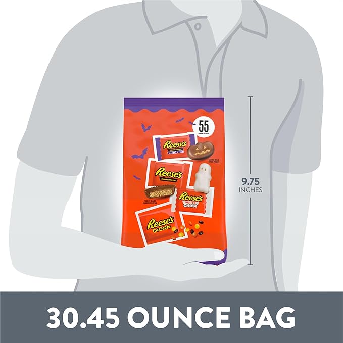 REESE'S Assorted Flavored Snack Size Peanut Butter, Halloween Candy Bag, 30.45 oz (55 Pieces)