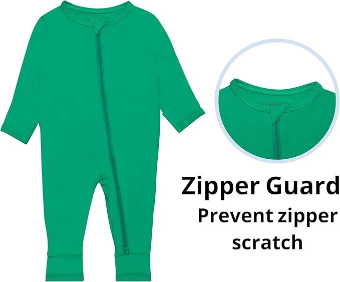 GUISBY Baby Pajamas with Mitten Cuffs - 3Pcs Girls Boys 2 Way Zipper Long Sleeve Rayon Sleepers