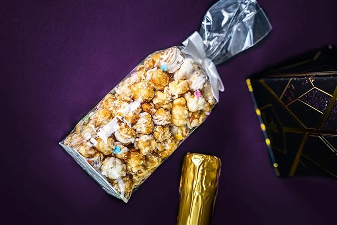 SendaCake Luxe Bubble Box with Caramel White Chocolate Popcorn, Ready to Gift, No Assembly Required - Happy Birthday Surprise - Unique Birthday Gift for Women, Men, Sister, Mom, Dad, Best Friend