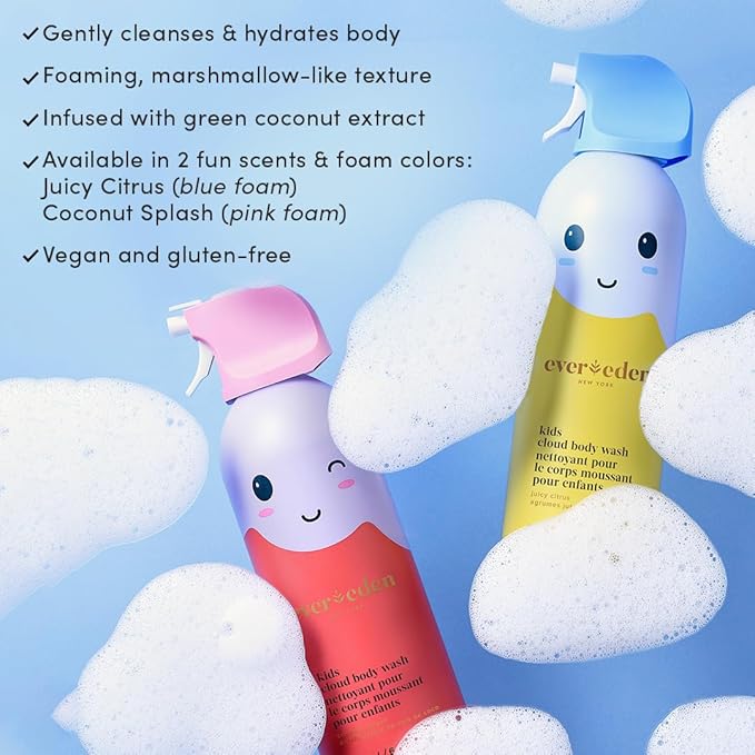 Evereden Kids Cloud Body Wash (6.7 fl. oz., Coconut Splash): Creamy Nourishing Cloud-Like Texture Toddler Body Wash - Gentle Hydrating Body Wash for Kids with Delicate Skin