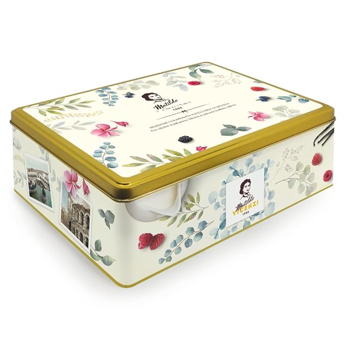 Pasticceria Matilde Vicenzi 5 O'Clock Tea Time Cookie Assortment Gift Tin - Butter Pastries, Chocolate & Vanilla Filled Gourmet Cookies - Bakery Snacks Made in Italy for Father's Day - 13.23oz (375g)