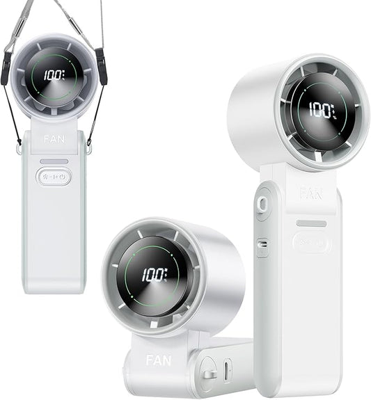 3-in-1 Portable Handheld Turbo Fan-100 Speeds, 13500 RPM, 12Hrs Cooling, Digital Display, 120° Rotation, USB Rechargeable Mini Hand Held Personal Fan for Travel, Makeup, Outdoor, Indoor (White)