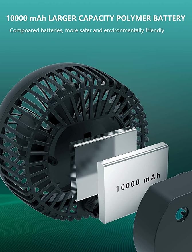 10000 mAh Portable Stroller Fan, 3-Mode LED Clip-On with Flexible and Detachable Tripod, Rechargeable Desk Fan 4-Speed & 63H Runtime, USB Powered,Quiet, 360° Adjustable for Car/Camping/Office/Home